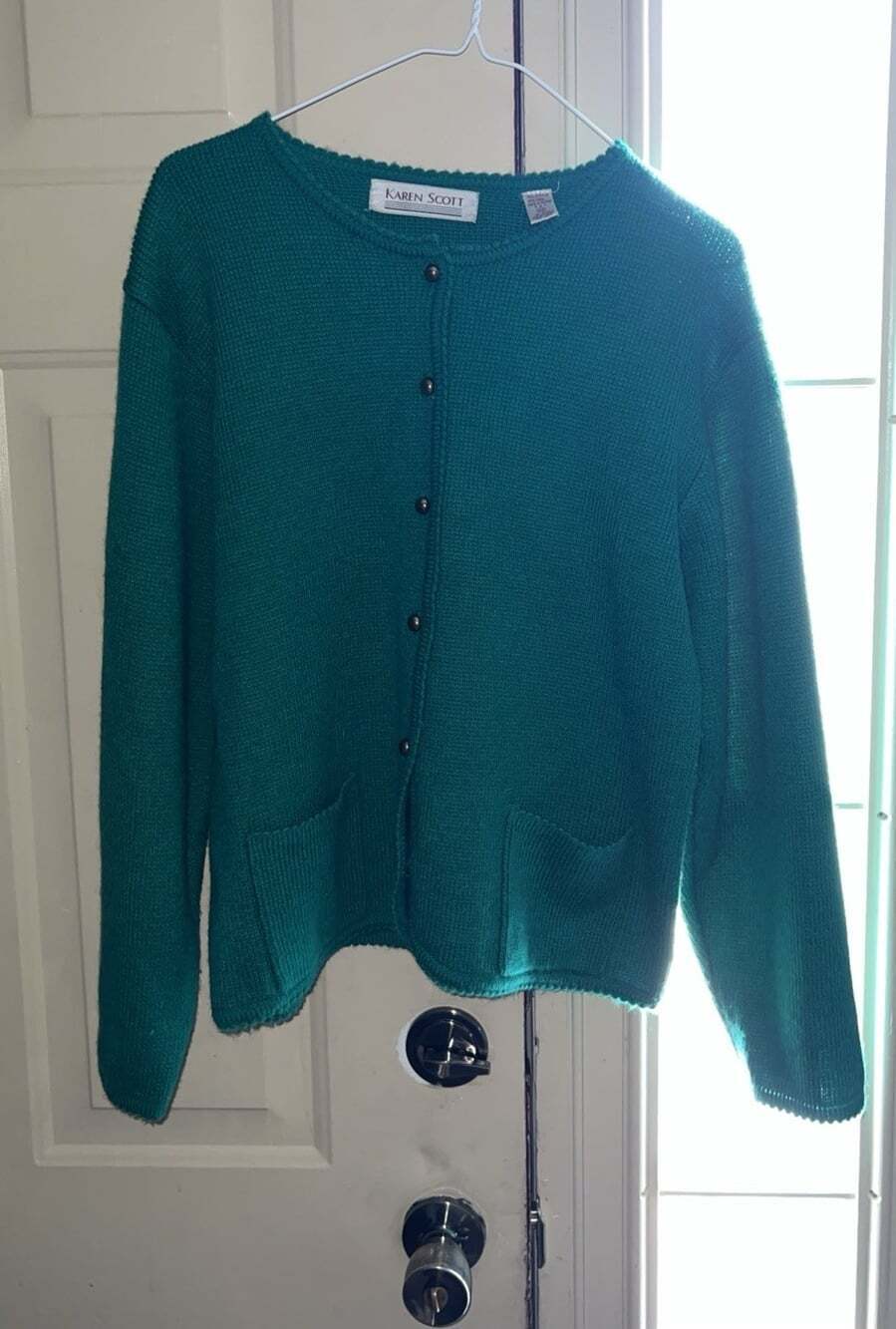 Karen Scott VTG Wool Blend Cardigan SZ Medium Green Cottagecore
